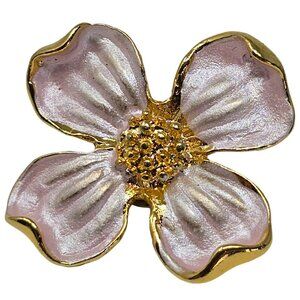 Vintage Pink Enamel Dogwood Flower Brooch Gold Tone Abbey Press Floral Pin